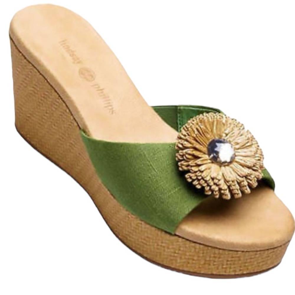 Lindsay Phillips Green Devon Wedge Sandal Size 10